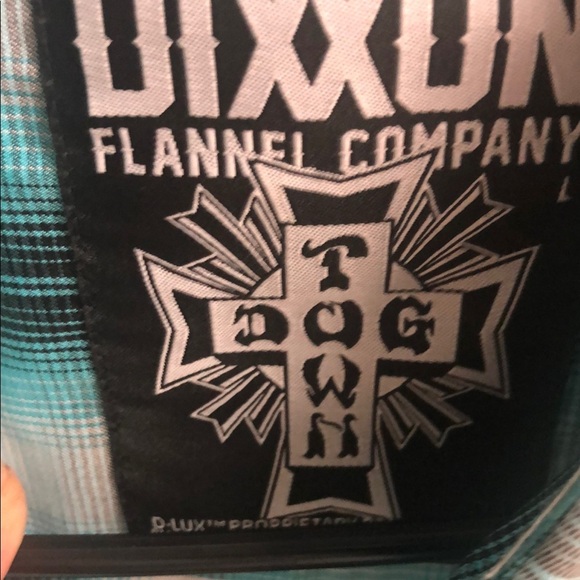 DIXXON “Dog Town” Blue and White Casual Button Down Shirt Plaid Design - Picture 2 of 8